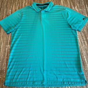 Nike Tiger Woods Collection Dri-Fit Golf Polo Shirt Green Striped Men’s Size L
